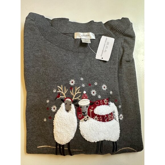 Christopher & Banks Gray Holiday Sweater With Sheep Embroidery size 1X NWT - Picture 2 of 4